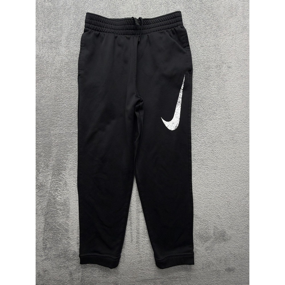 Nike Therma-FIT Pants Boys Large Black Big Swoosh Fleece Sweatpants CJ6882-010 - Picture 1 of 8